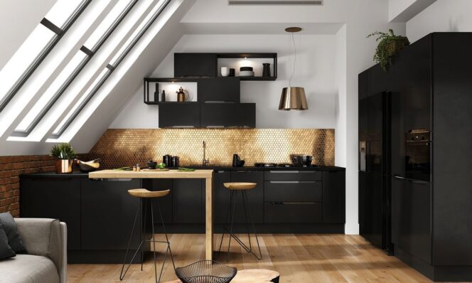 Design Küchenzeile einbauküche Goya Schwarz Matt