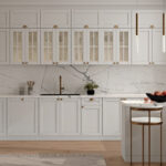 Einbauküche Küchenzeile Linea Weiss  L-Formig 410 x 250 cm mit Insel 120 x 60 cm #L23331
