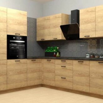 EINBAUKÜCHE KÜCHENZEILE HELENE L-FÖRMIG 230 x 275 cm HICKORY OAK  #L23452