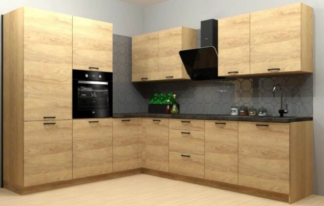 EINBAUKÜCHE KÜCHENZEILE HELENE L-FÖRMIG 230 x 275 cm HICKORY OAK  #L23452