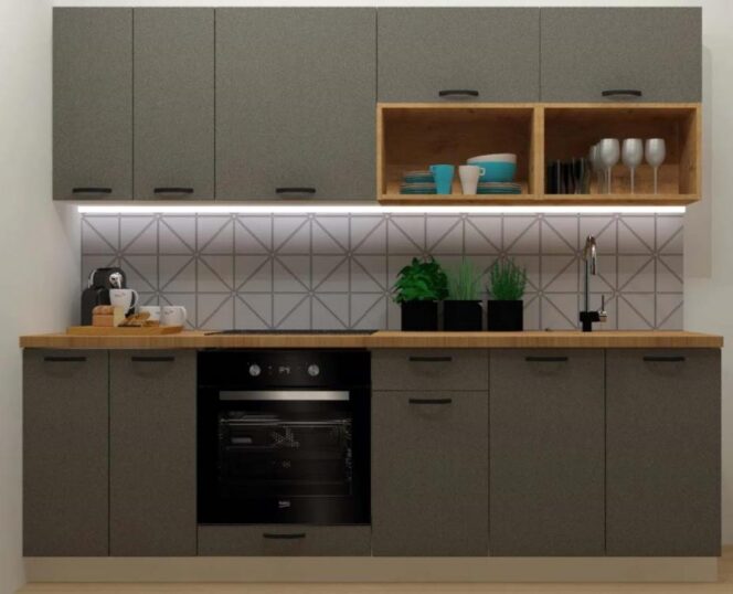 EINBAUKÜCHE KÜCHENZEILE TAIS ANTHRAZIT / WEISS 240 CM #L23457