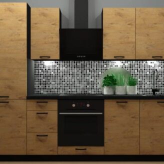 EINBAUKÜCHE KÜCHENZEILE HELENE OAK LANCELOT EICHE  KORPUS BLACK 265 CM #L23449