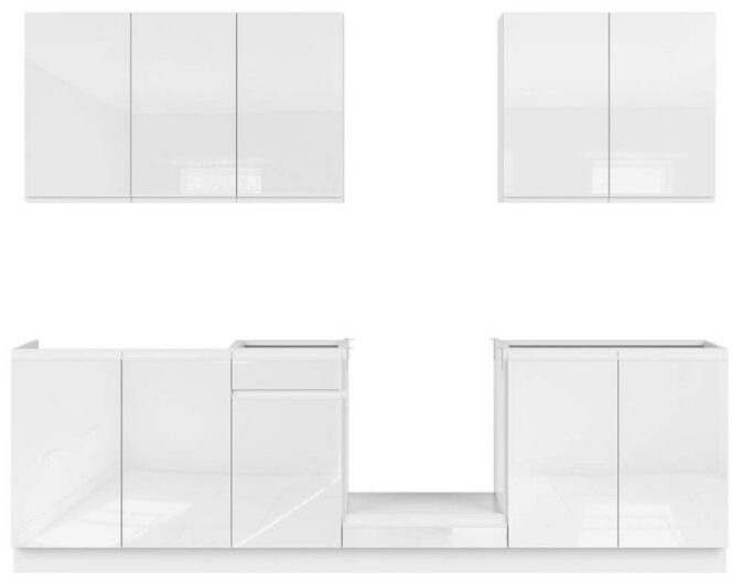EINBAUKÜCHE KÜCHENZEILE SELENE GLANZ WEISS 260 CM #L23454