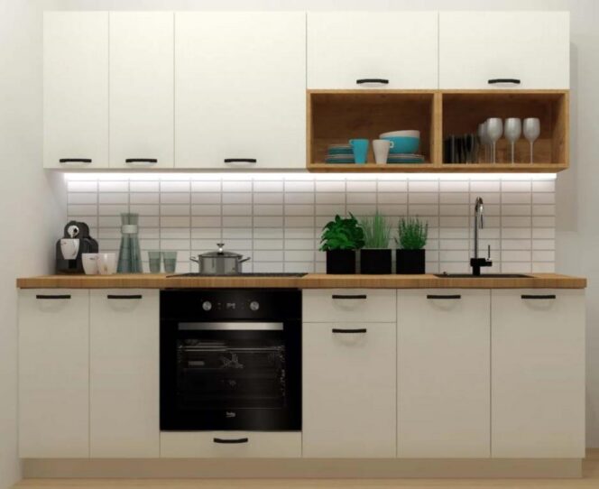 EINBAUKÜCHE KÜCHENZEILE TAIS WEISS GLANZ / WEISS 240 CM #L23458