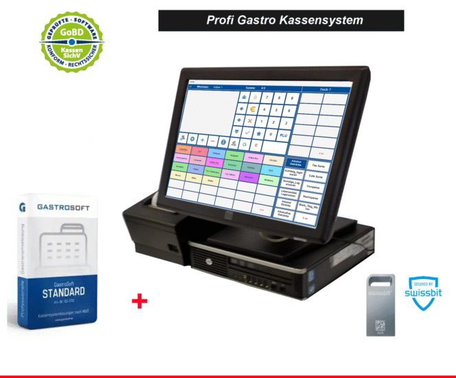 KASSENSYSTEM FÜR GASTRONOMIE  15" 38CM ELO MONITOR HP 8200 SSD TSE-GASTROSOFT STANDART #L23447