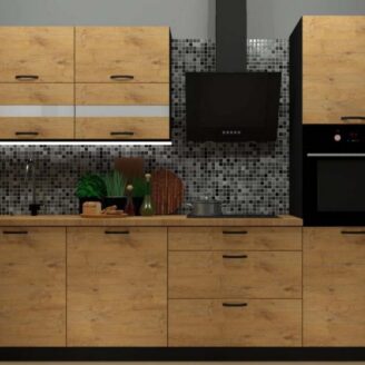 EINBAUKÜCHE KÜCHENZEILE HELENE LANCELOT OAK EICHE  KORPUS BLACK 260 CM #L23447