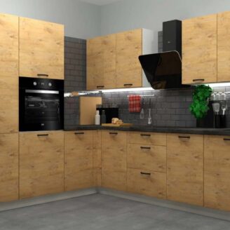 EINBAUKÜCHE KÜCHENZEILE HELENE L-FÖRMIG 230 x 275 cm HICKORY OAK/WEISS  #L23453