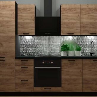 EINBAUKÜCHE KÜCHENZEILE HELENE OAK TABAC EICHE  KORPUS BLACK 265 CM #L23450