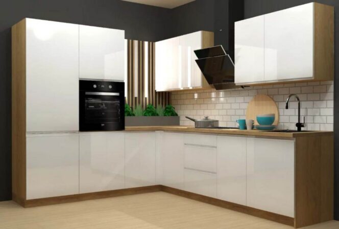 EINBAUKÜCHE KÜCHENZEILE SELINA L-FÖRMIG 230 x 275 cm ALPINE WEISS/ARLINGTON OAK  #L23456
