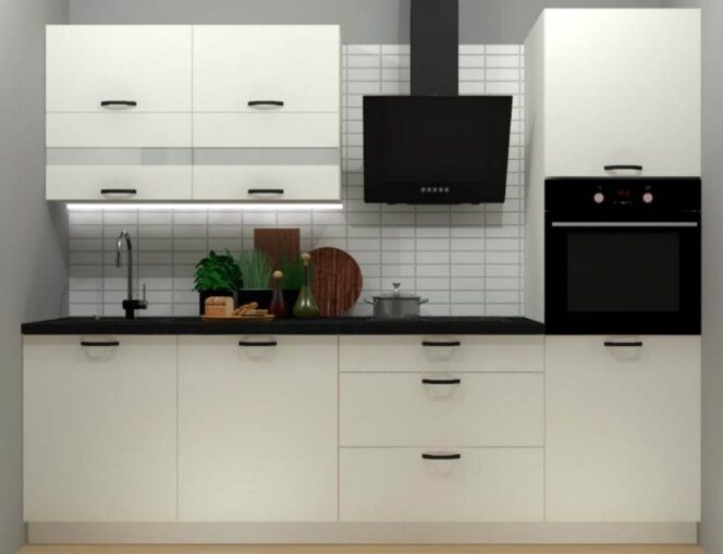 EINBAUKÜCHE KÜCHENZEILE TAIS ECRU WHITE / ALPINE WHITE 260 CM #L23460