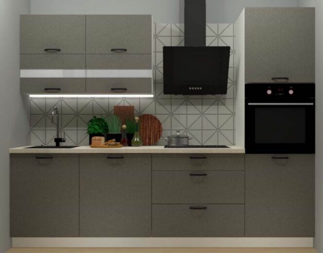EINBAUKÜCHE KÜCHENZEILE TAIS ANTHRACITE ECRU / ALPINE WHITE 260 CM #L23459