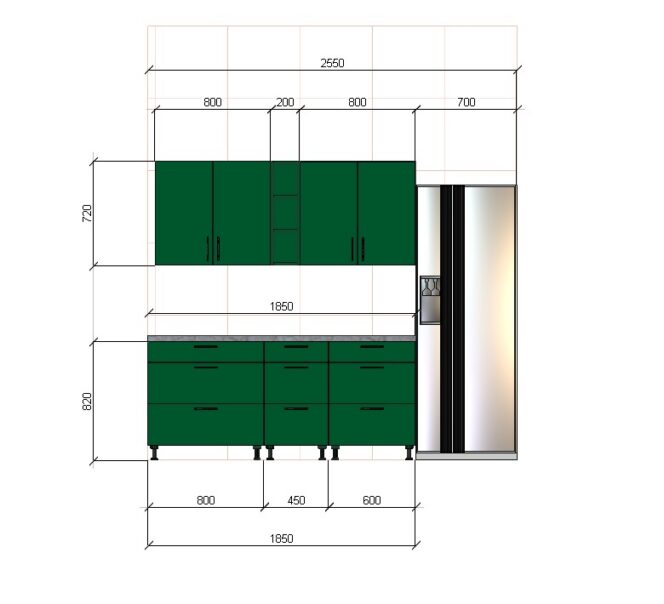 2 EINBAUKÜCHE 2 KÜCHENZEILE MONI GREEN  B=255cm und B=185cm #LL23461