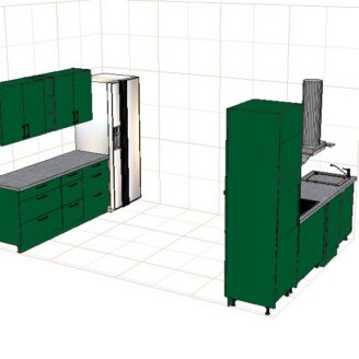 2 EINBAUKÜCHE 2 KÜCHENZEILE MONI GREEN  B=255cm und B=185cm #LL23461