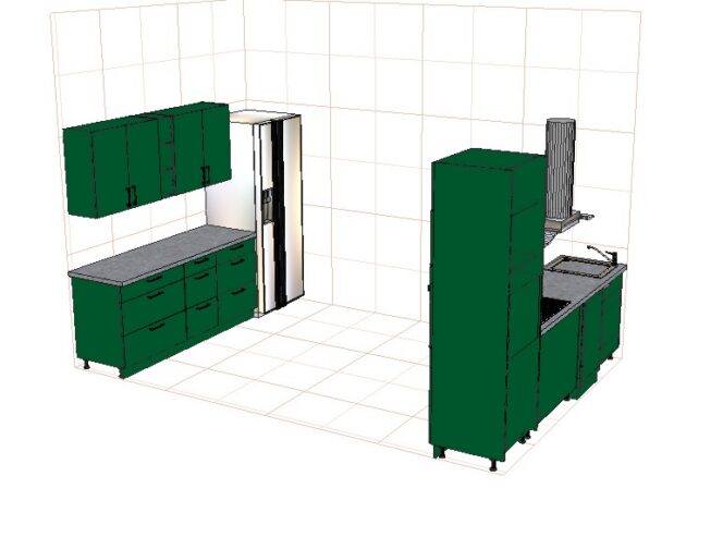 2 EINBAUKÜCHE 2 KÜCHENZEILE MONI GREEN  B=255cm und B=185cm #LL23461