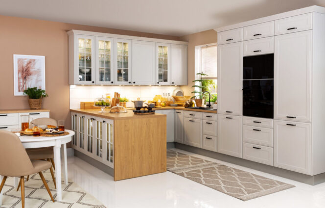 Einbaquküche Viola Beige matt  Family line 240cm #L22655