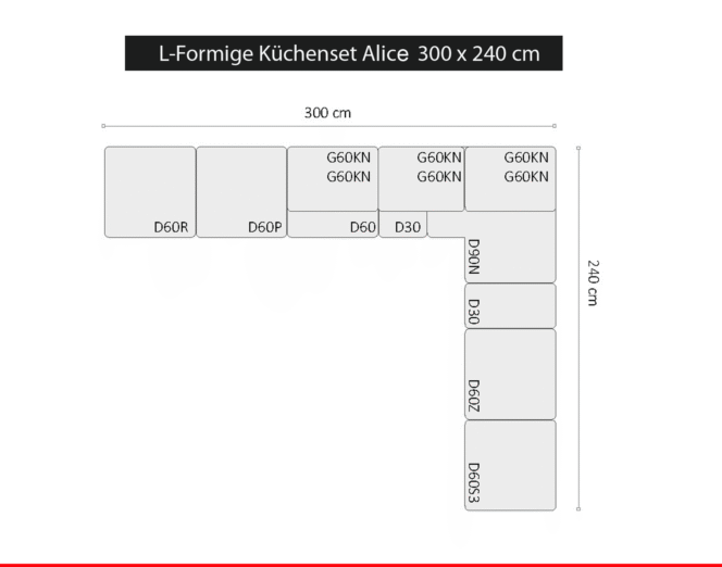 Einbauküche L-Formig Alice Grau Hochglanz 240x300cm erweiterbahr #L22977