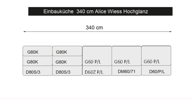 Einbauküche Küchenzeile Küchenschränke  Backoffen Alice Weiss Hochglanz 340cm #L23977