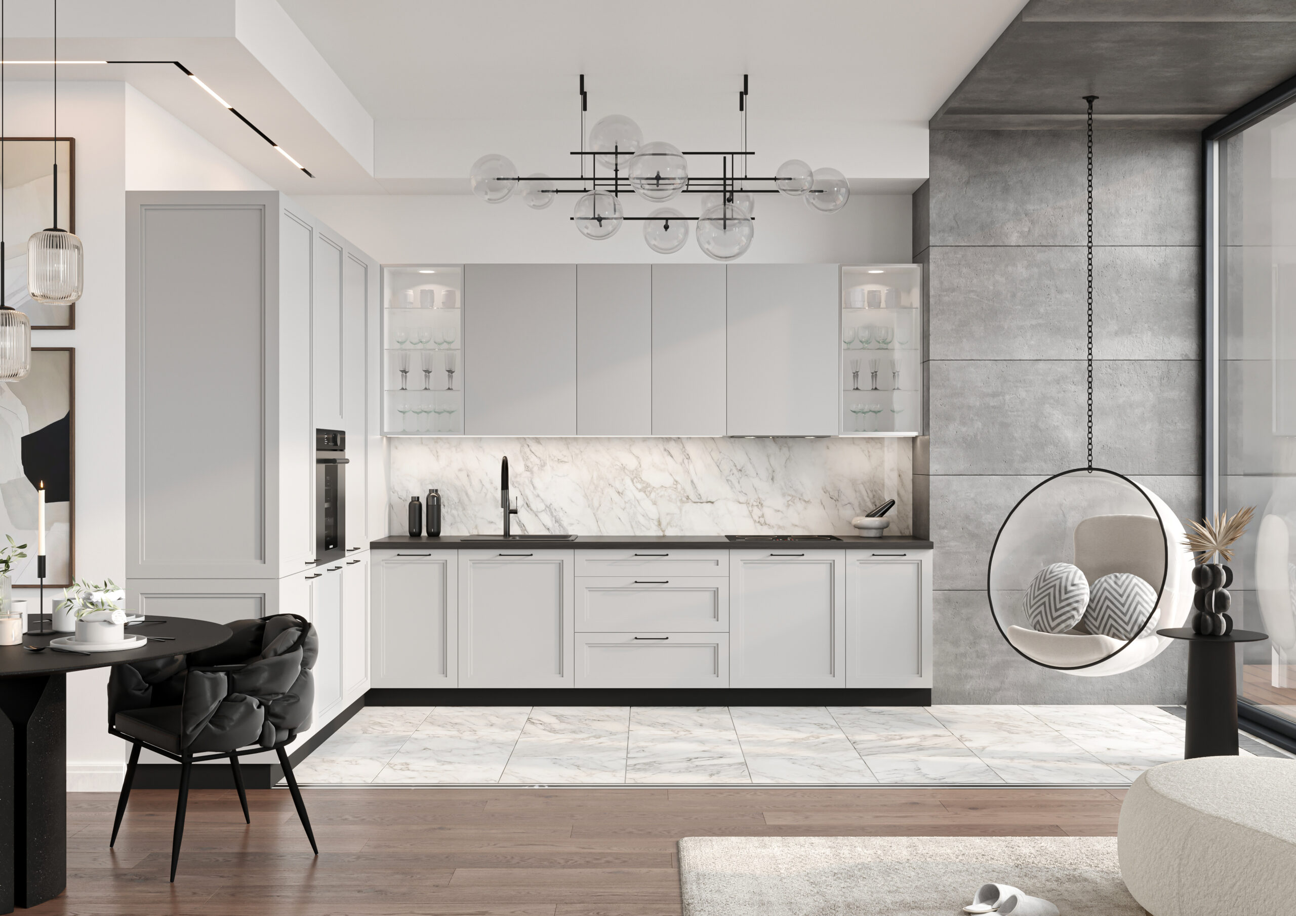 Küchenzeile Einbauküche L-Förmig |Alicija 280 x 180 cm Weiss Glanz/ matt| Softclose | #L23933