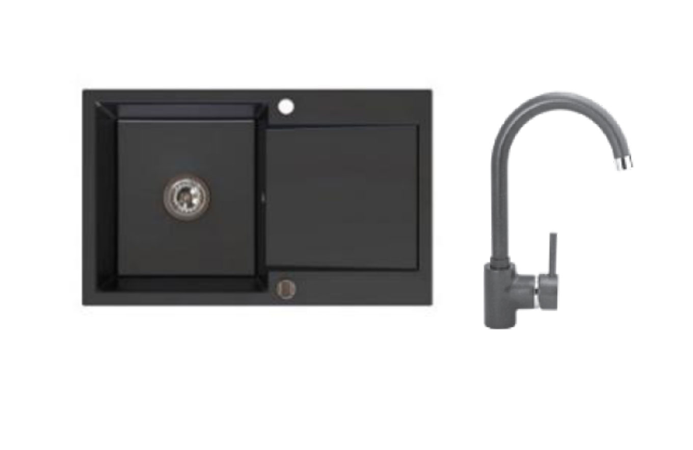 Einbauküche Küchen Set L-Förmig Anika Graphit 200 x 260cm/ E-Geräte/Arbeitsplatte #L23962