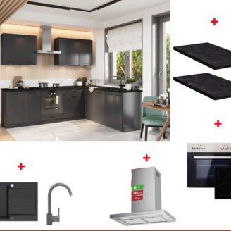 Einbauküche Küchen Set L-Förmig Anika Graphit 200 x 260cm/ E-Geräte/Arbeitsplatte #L23962