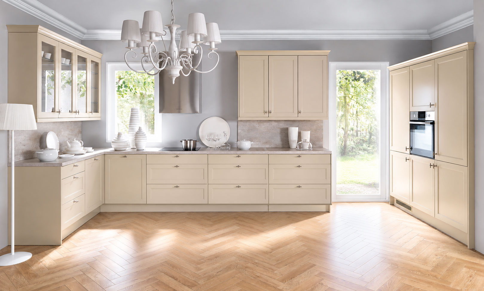 Einbauküche U-Förmig Franceska Hell Beige Matt 210 x 435 x 180 cm #L24234